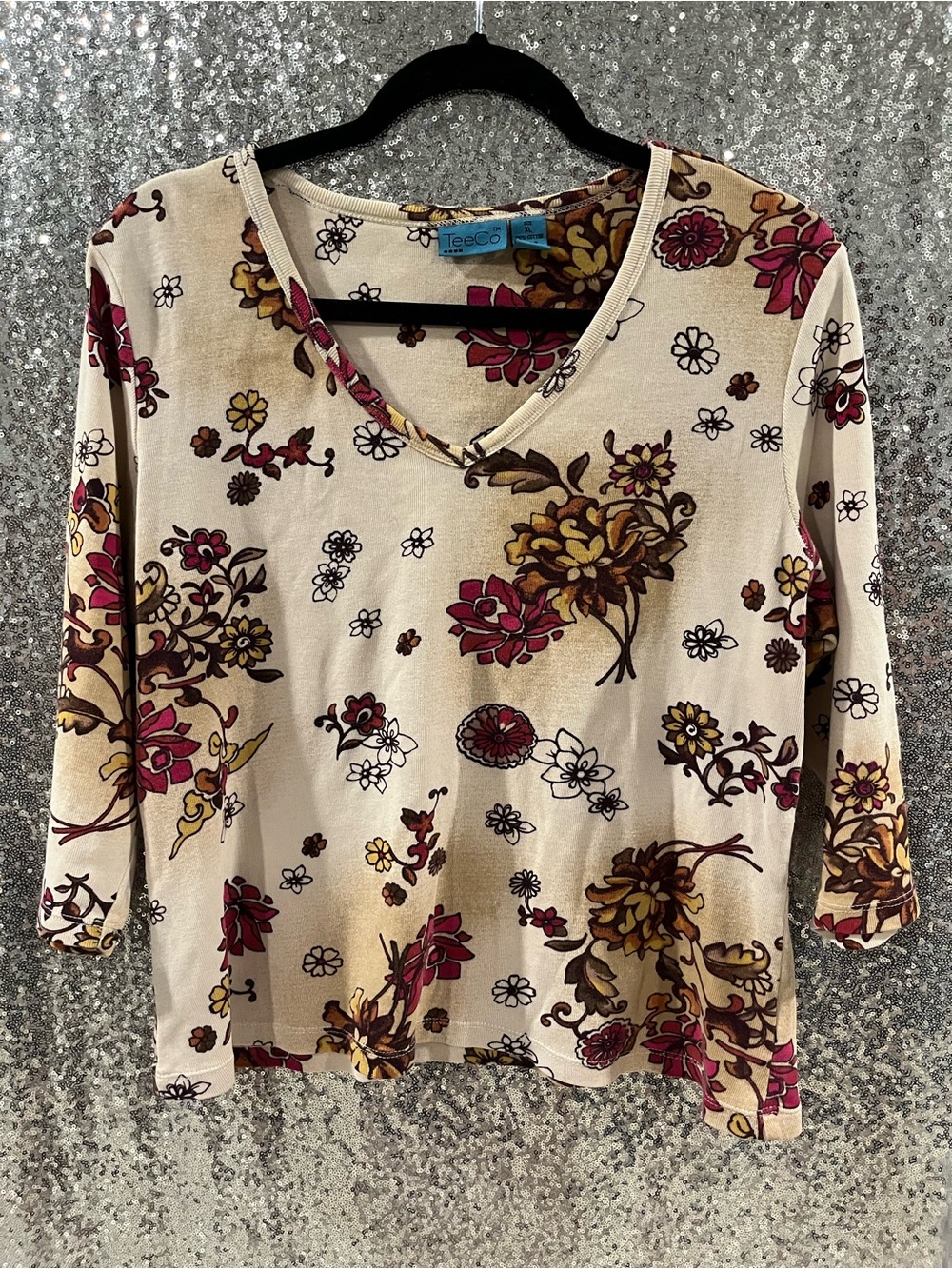Cream Floral V-Neck Women's Top
